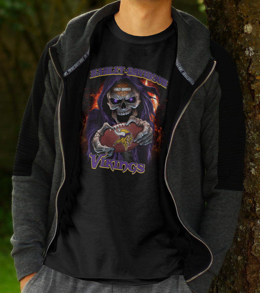 Harley Davidson Motor Skull Minnesota Vikings T-Shirt