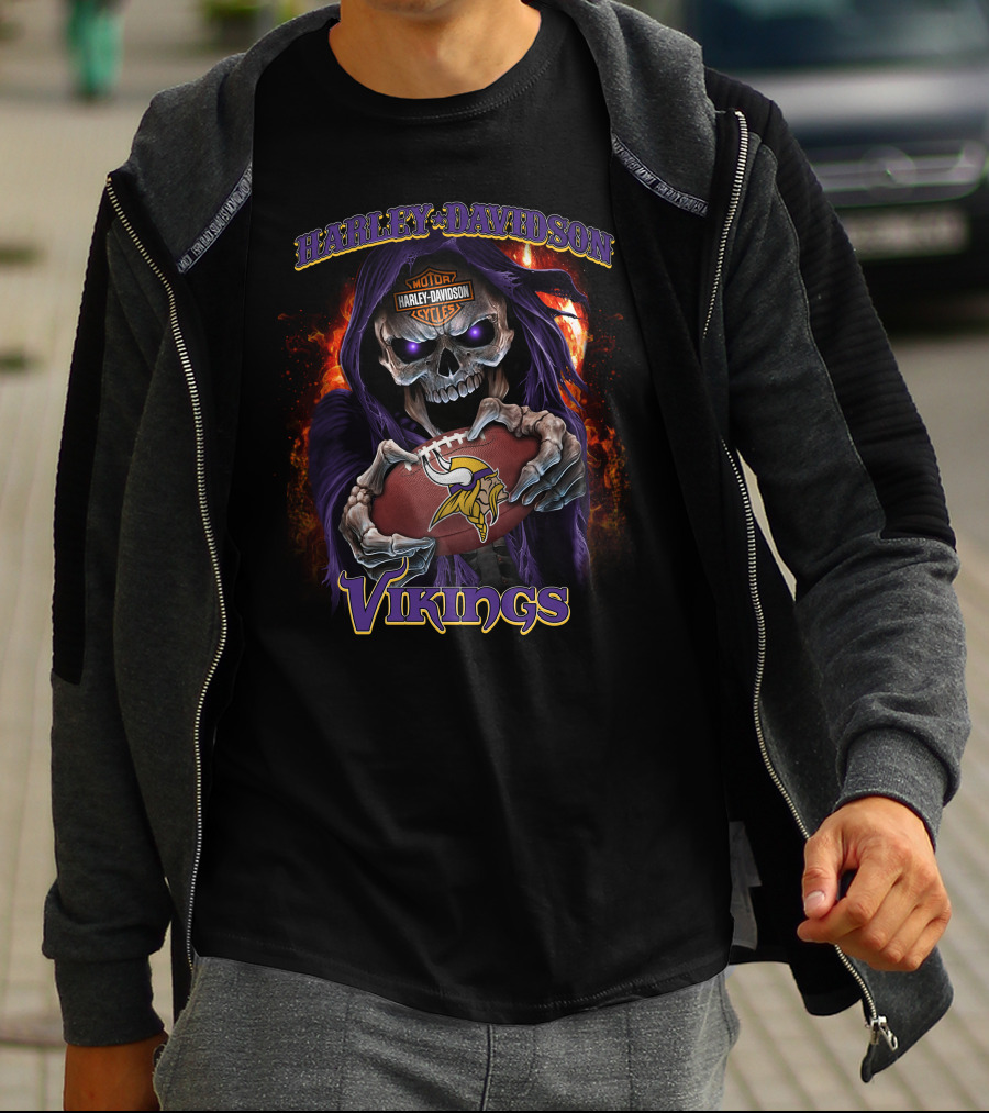 Harley Davidson Motor Skull Minnesota Vikings T-Shirt