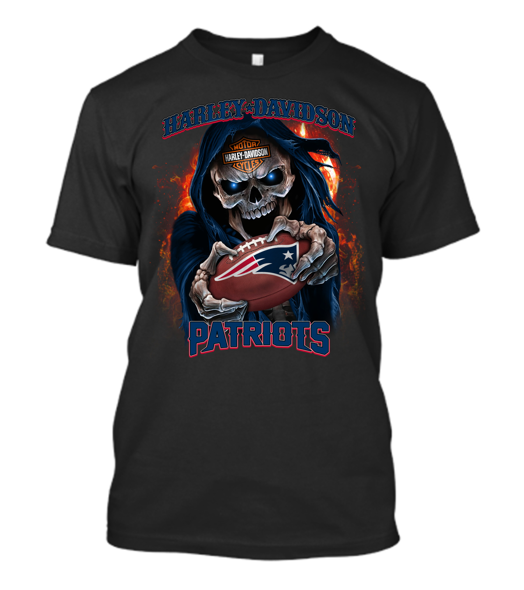 Harley Davidson Skull New England Patriots Football T-Shirt