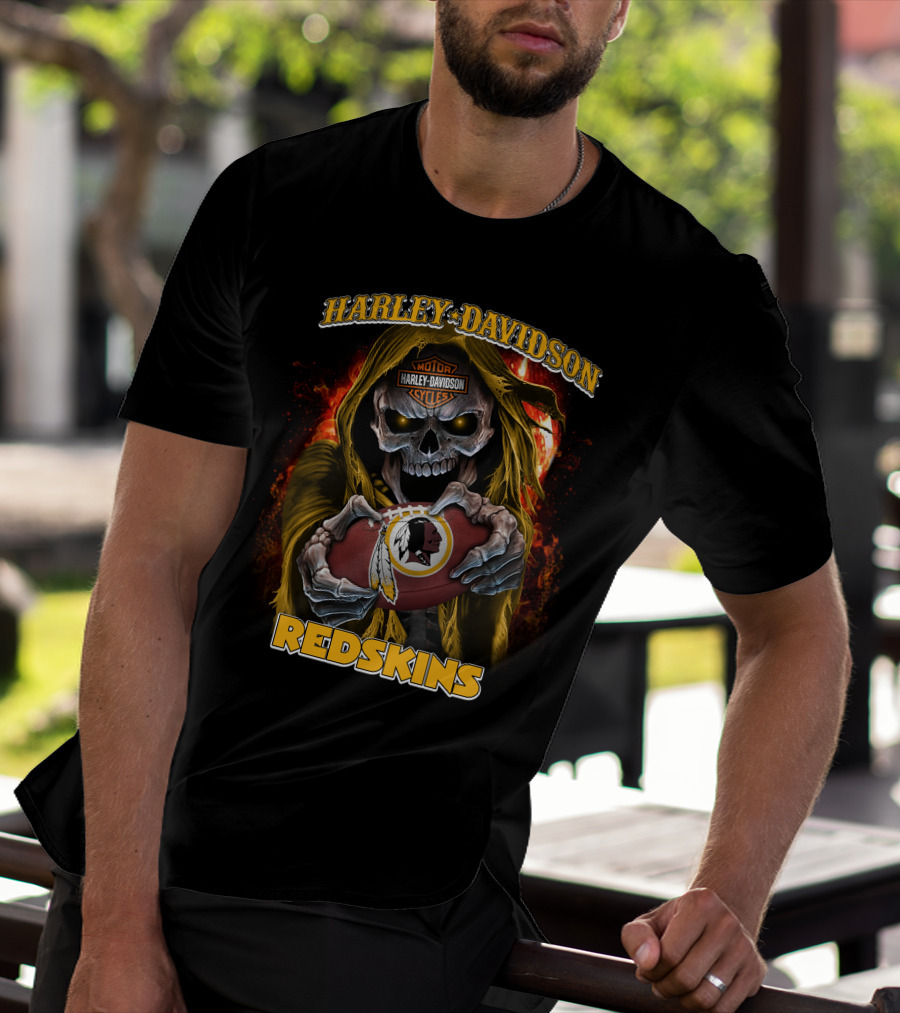 Harley Davidson Motor Cycles Redskins Skull Football T-Shirt