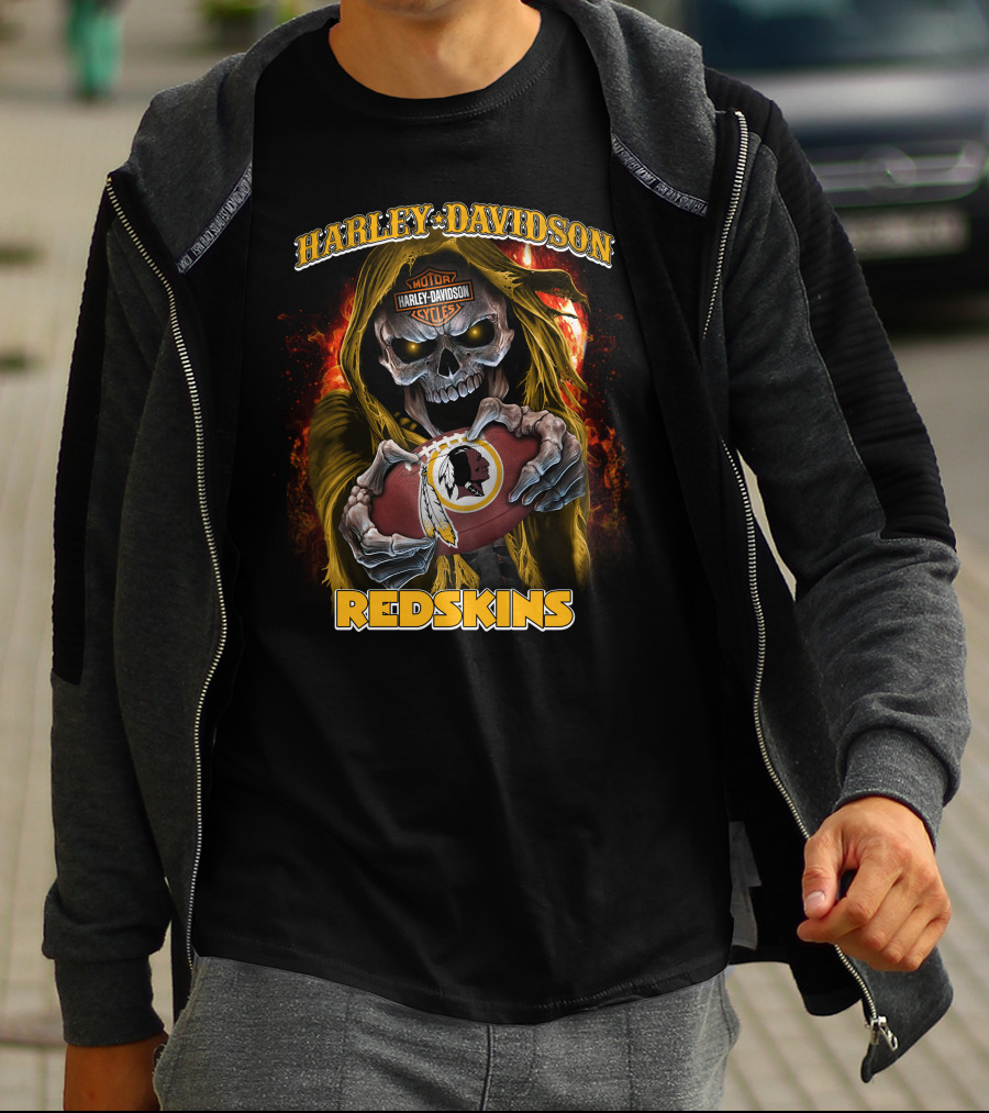 Harley Davidson Motor Cycles Redskins Skull Football T-Shirt