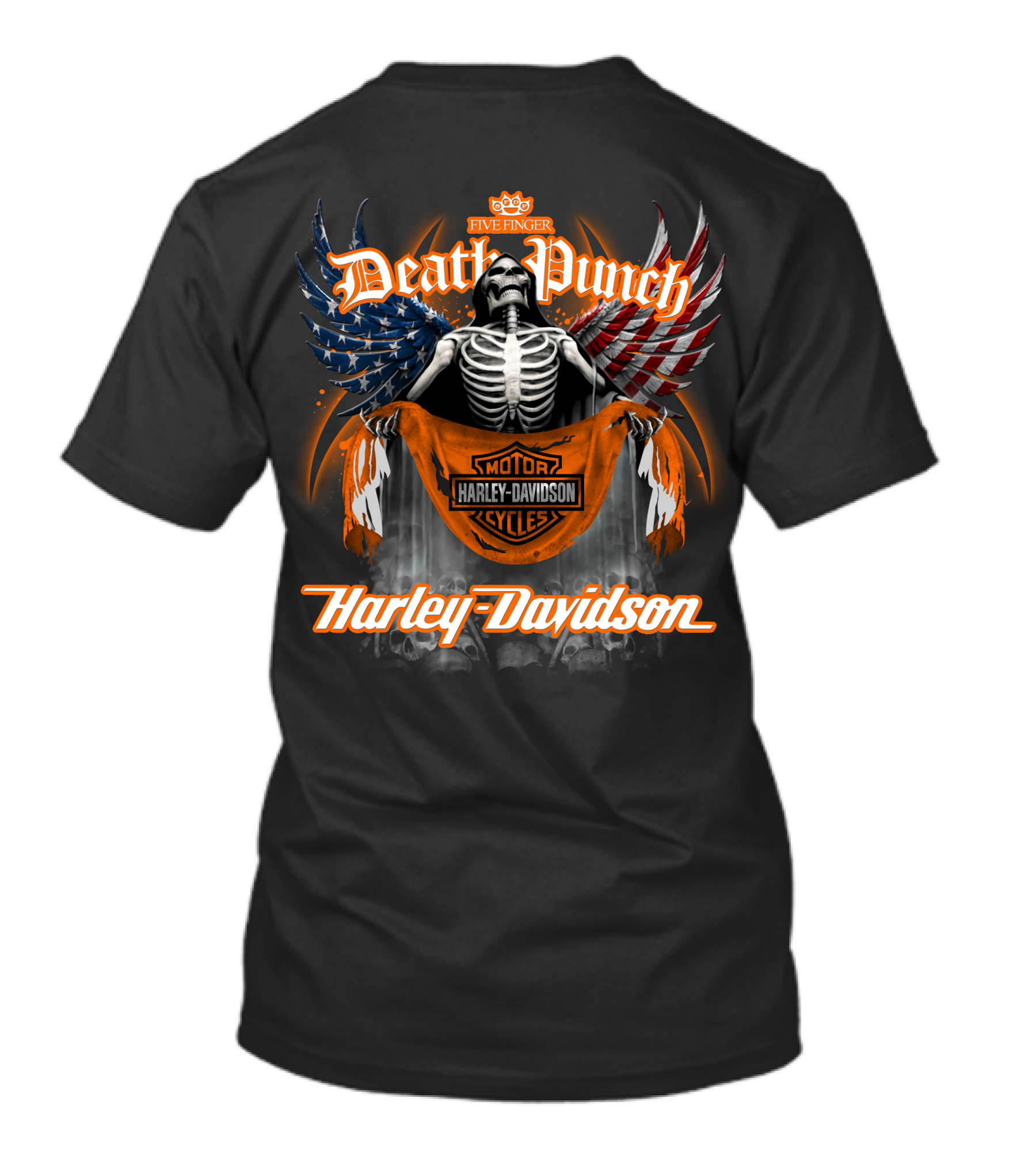 Five Finger Death Punch Harley Davidson American Wings Skeleton T-Shirt