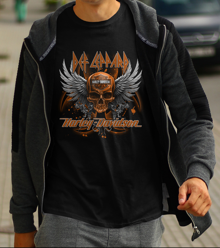 Def Leppard Harley Davidson Skull Wings Motor Cycles T-Shirt