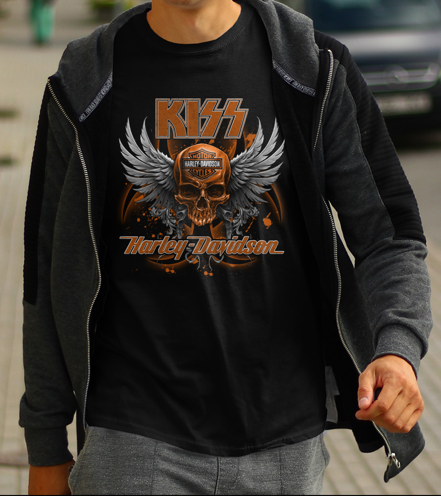 Kiss Harley Davidson Motorcycles Skull Wings T-Shirt