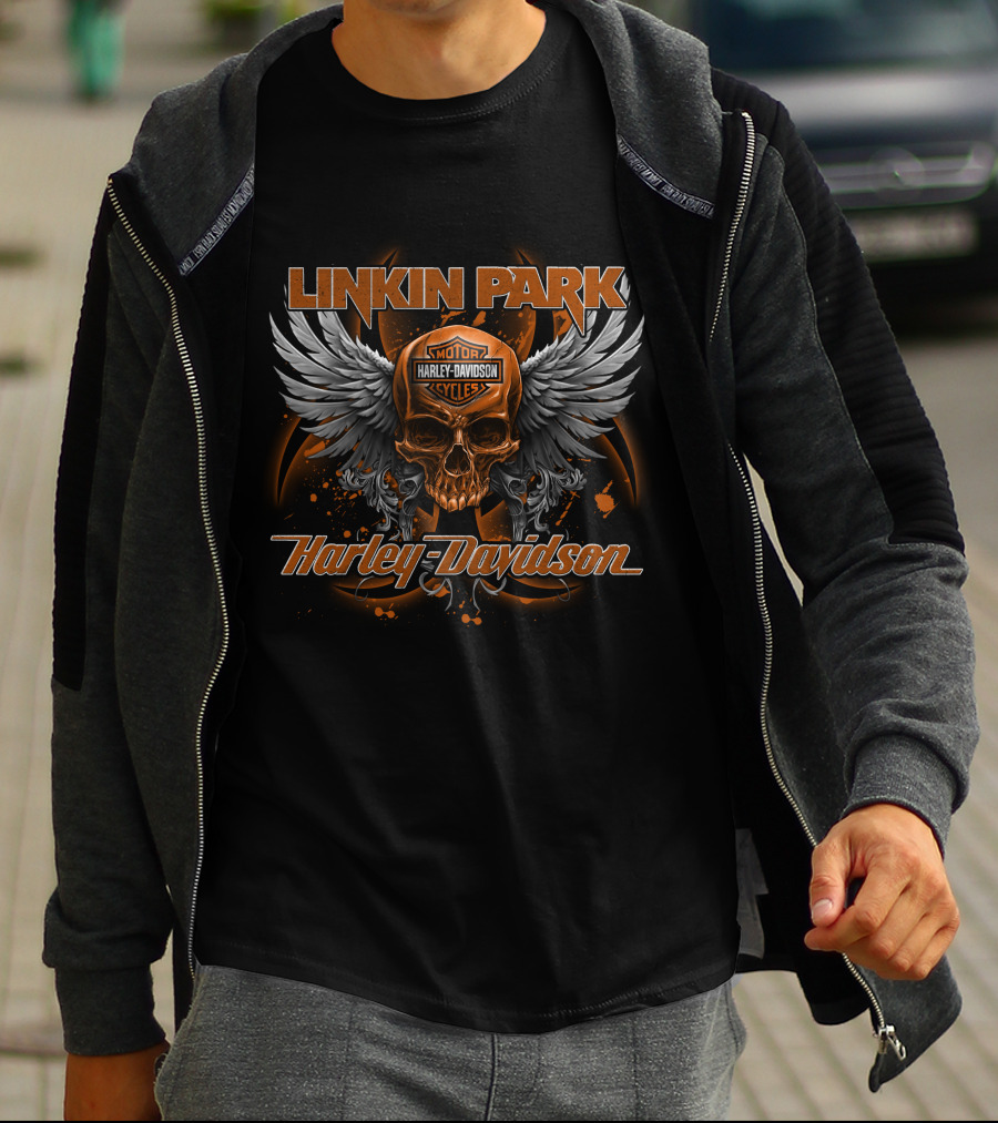 Linkin Park Harley Davidson Skull Wings Motorcycles T-Shirt