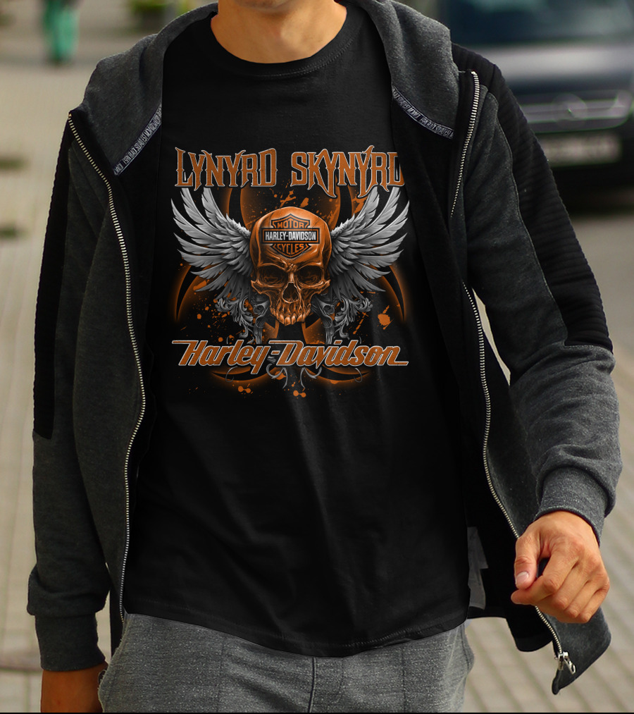 Lynyrd Skynyrd Harley Davidson Motorcycles Skull Wings T-Shirt