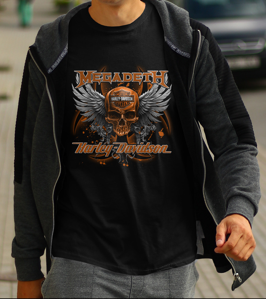 Megadeth Motor Harley Davidson Cycles Skull Wings T-Shirt