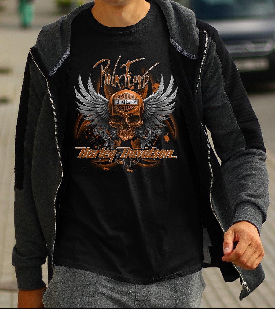 Pink Floyd Harley Davidson Motorcycles Skull Wings T-Shirt