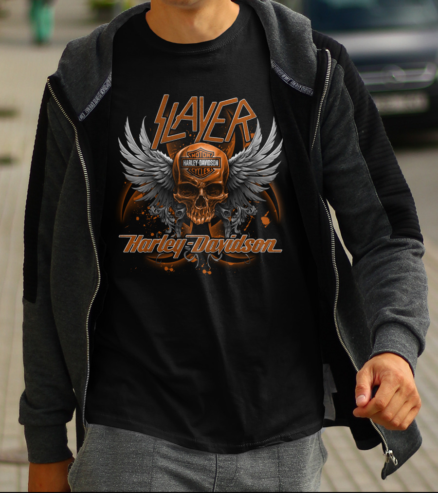 Slayer Harley Davidson Motorcycles Skull Wings T-Shirt