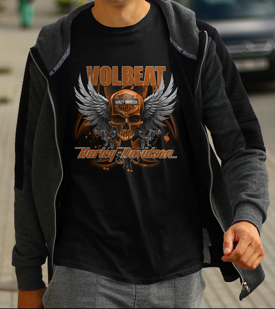 Volbeat Harley Davidson Motorcycles Skull Wings T-Shirt