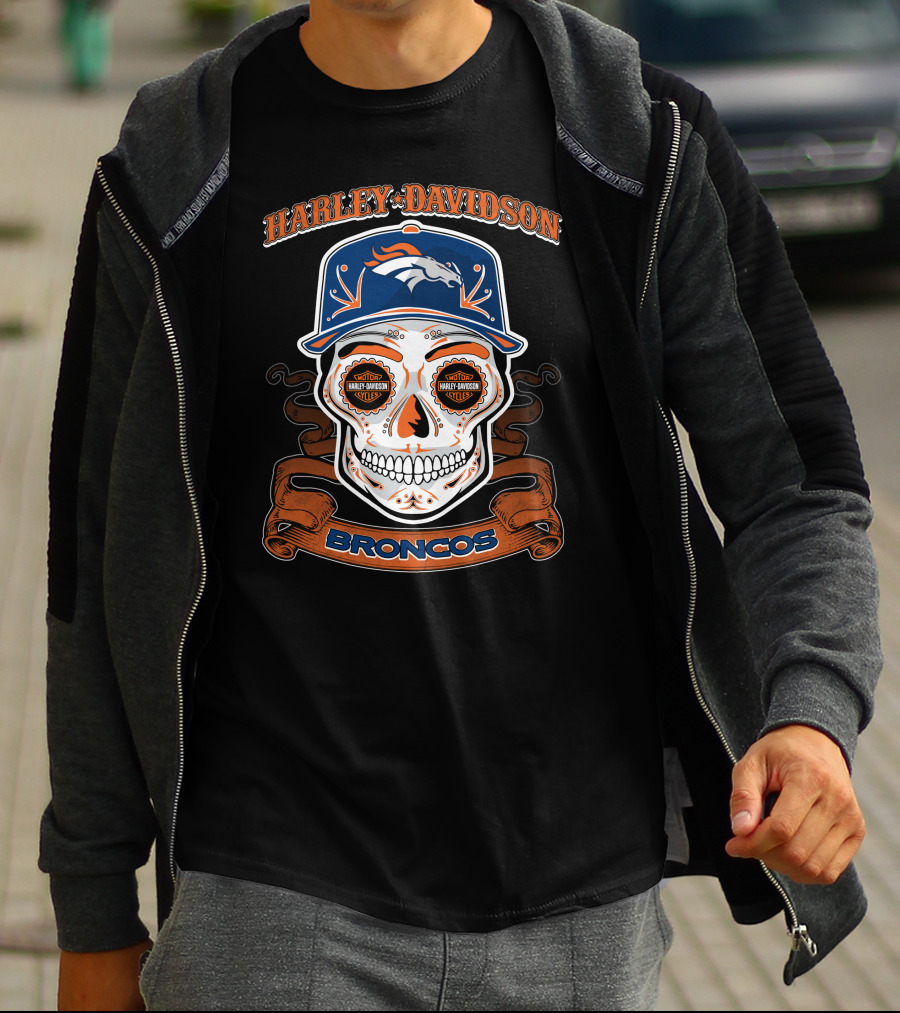 Harley Davidson Broncos Skull T-Shirt