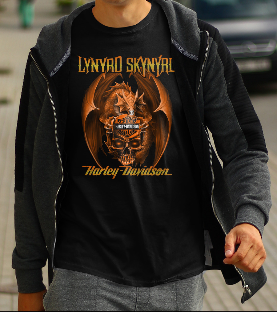 Lynyrd Skynyrd Harley Davidson Orange Dragon Skull Motorcycles T-Shirt