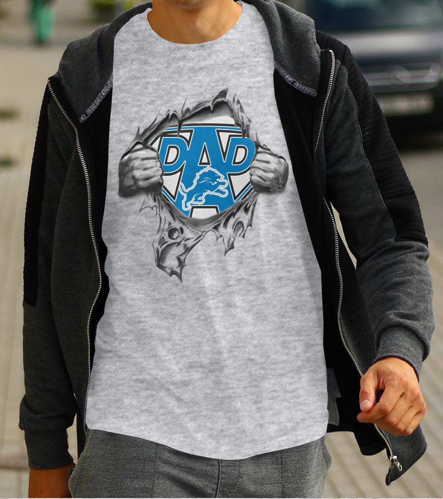 Super Dad Detroit Lions Logo Torn Fabric T-Shirt