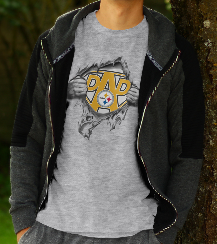 Pittsburgh Steelers Super Dad Shield With Logo Rip Reveal T-Shirt