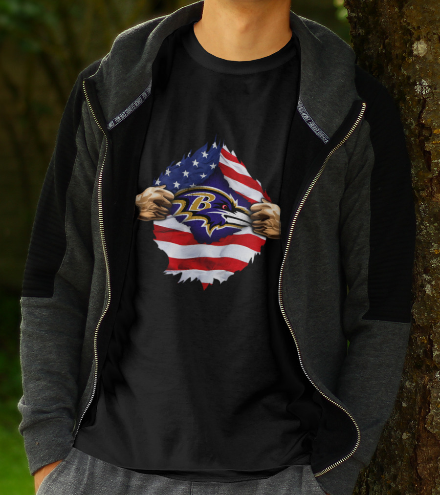 Baltimore Ravens American Flag Symbol Pulled Apart T-Shirt