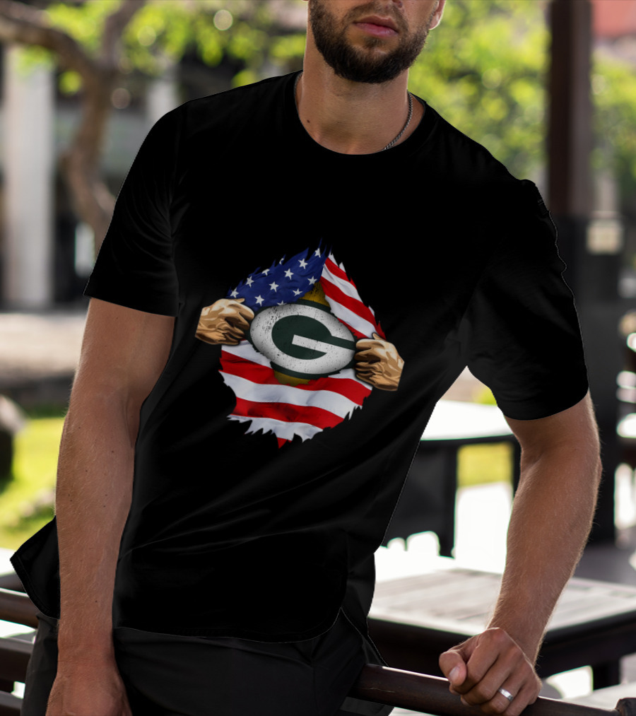 Green Bay Packers American Flag Superhero Rip T-Shirt