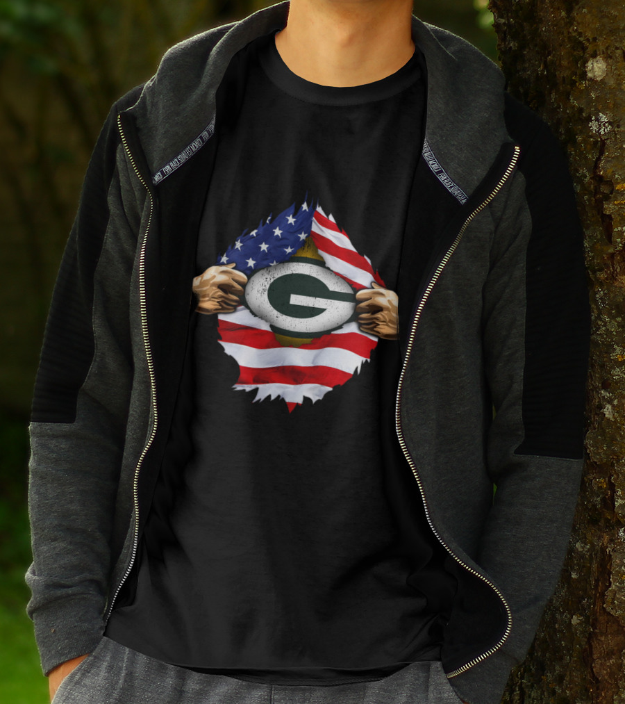 Green Bay Packers American Flag Superhero Rip T-Shirt