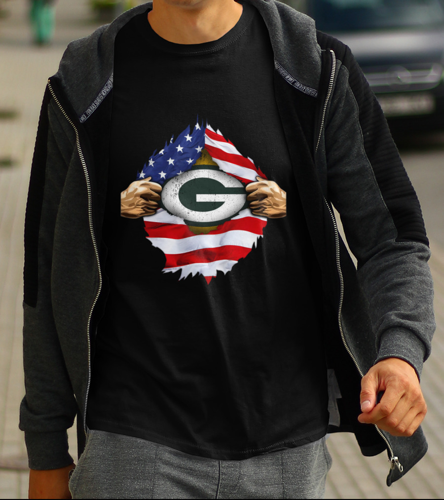 Green Bay Packers American Flag Superhero Rip T-Shirt