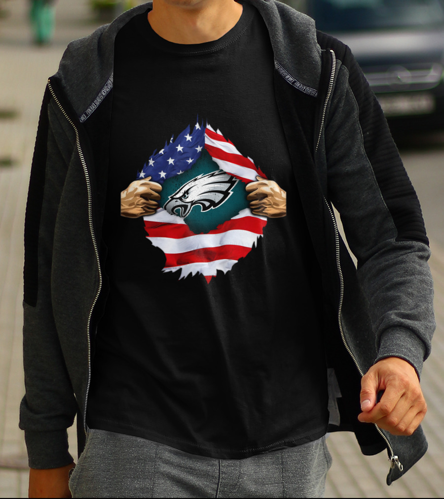 Philadelphia Eagles American Flag Rip T-Shirt