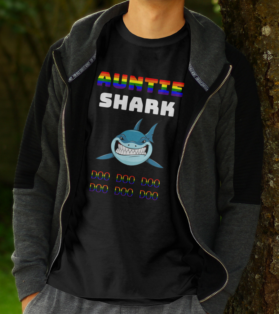 Auntie Shark Doo Doo Doo Colorful Text Rainbow Shark T-Shirt