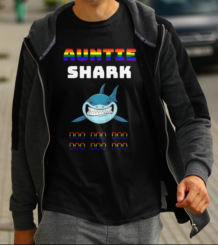 Auntie Shark Doo Doo Doo Colorful Text Rainbow Shark T-Shirt