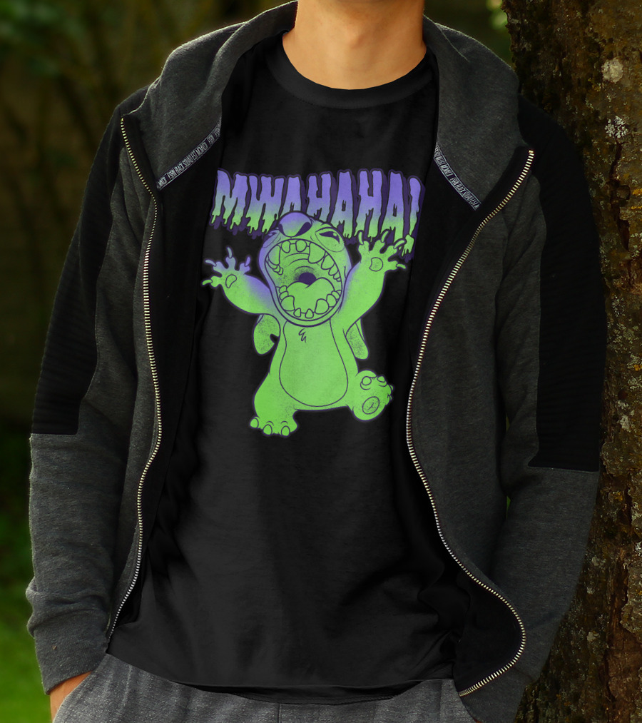 Disney Stitch Halloween Mwahaha Green Glow T-Shirt