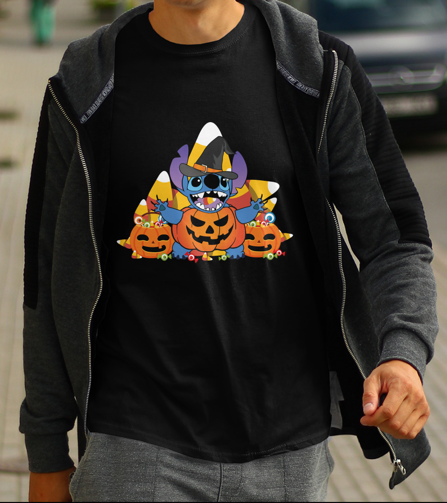 Stitch Halloween Candy Corn Pumpkins T-Shirt