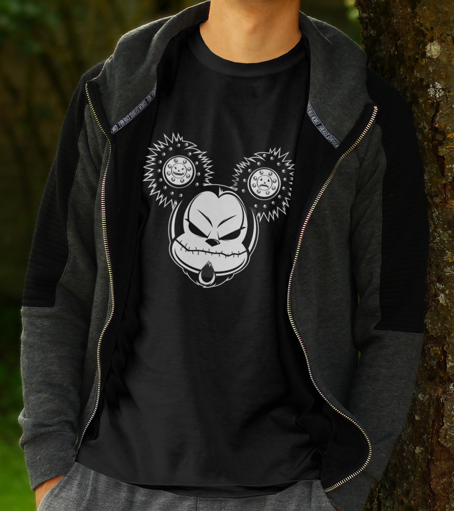 Cool Evil Mickey Gothic Cartoon Style Horror Face T-Shirt