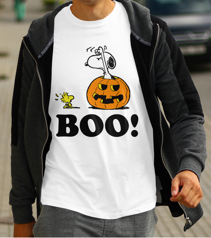 Snoopy Woodstock Halloween Pumpkin BOO T-Shirt