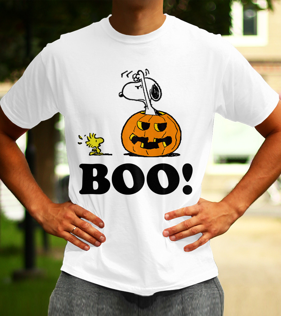 Snoopy Woodstock Halloween Pumpkin BOO T-Shirt