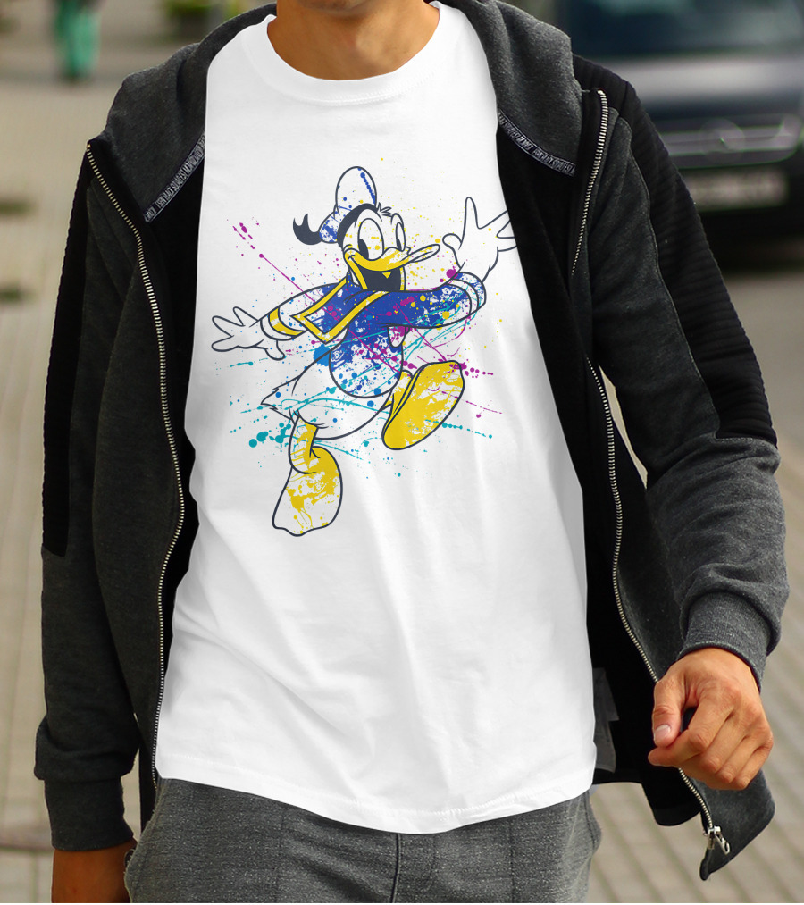 Disney Donald Duck Colorful Paint Splatter T-Shirt