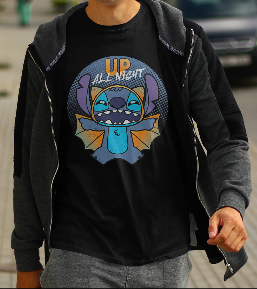Up All Night Stitch Halloween Bat T-Shirt