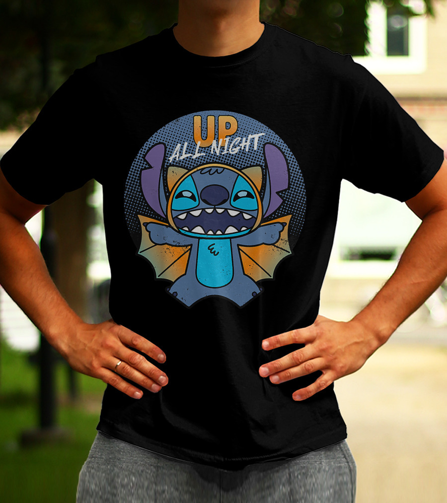 Up All Night Stitch Halloween Bat T-Shirt