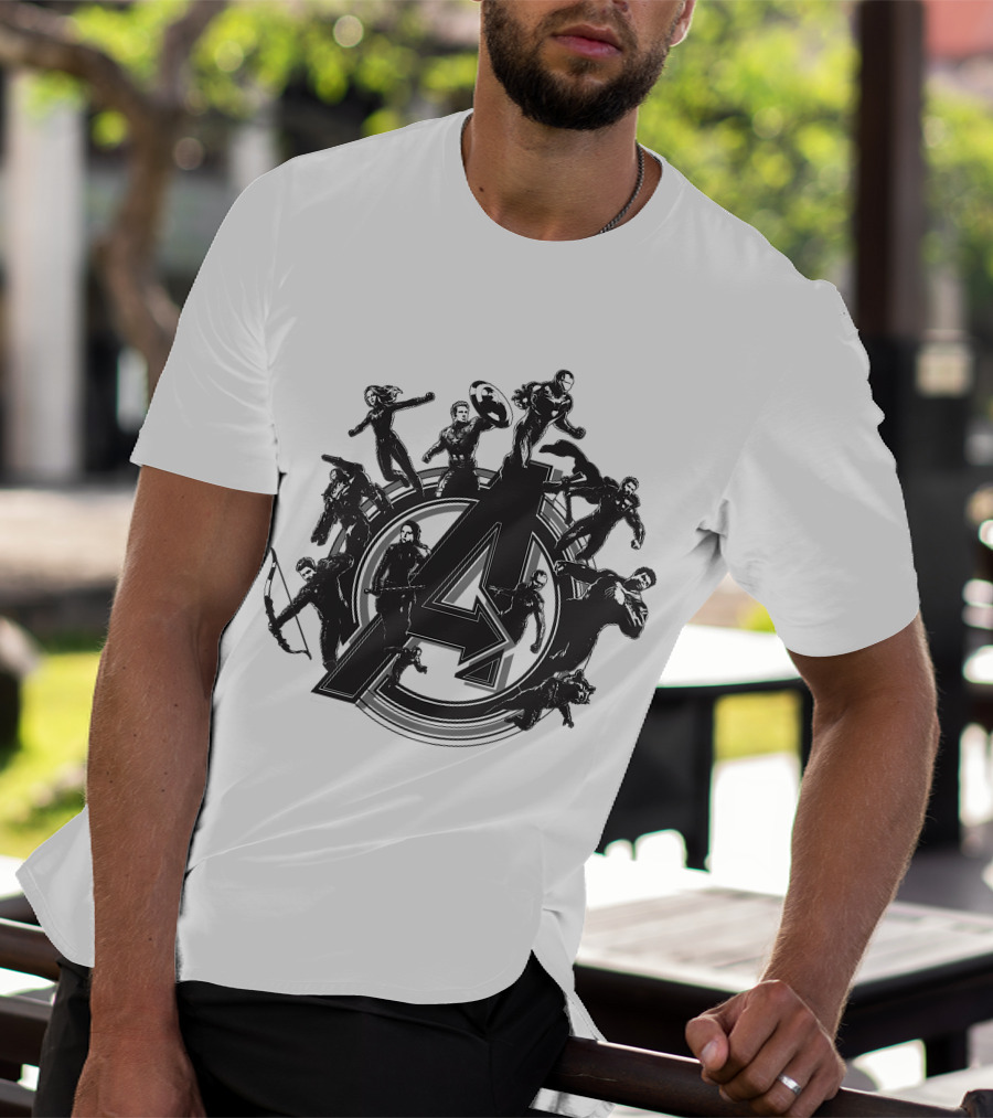 Marvel Avengers Endgame Flying Heroes Emblem With Iconic Characters T-Shirt