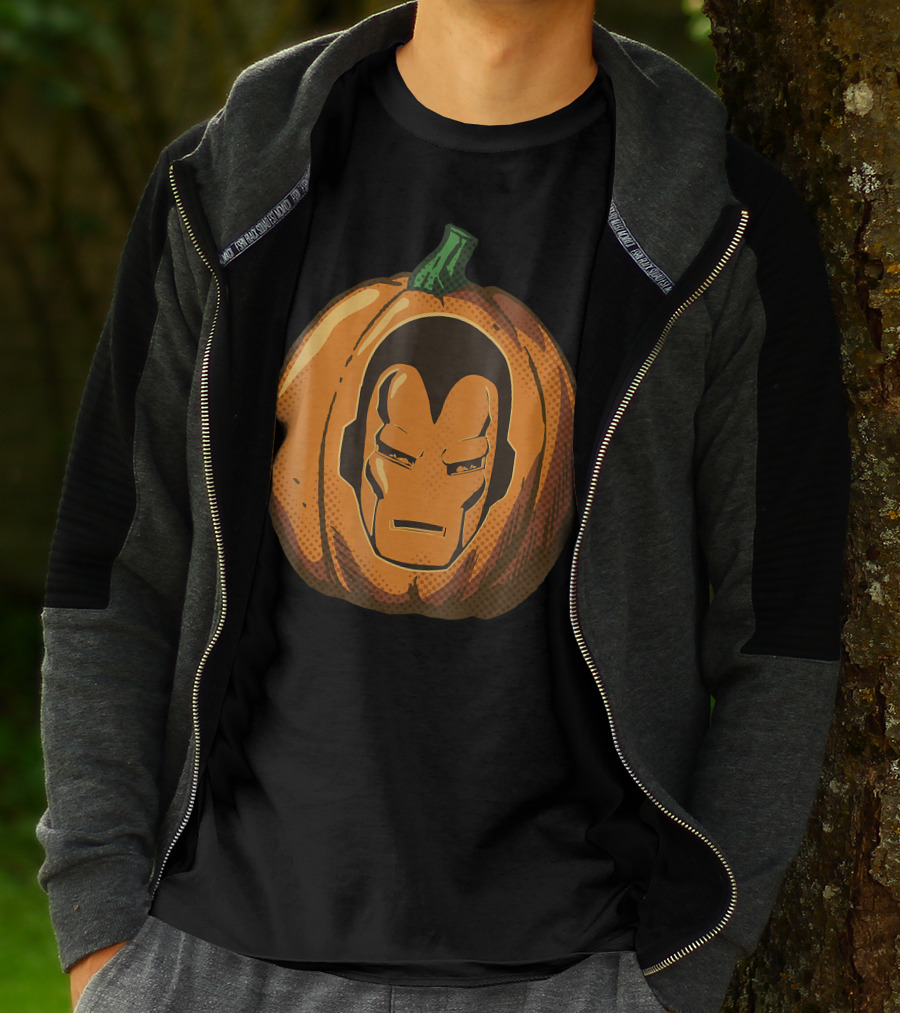Iron Man Face Carved Halloween Pumpkin T-Shirt