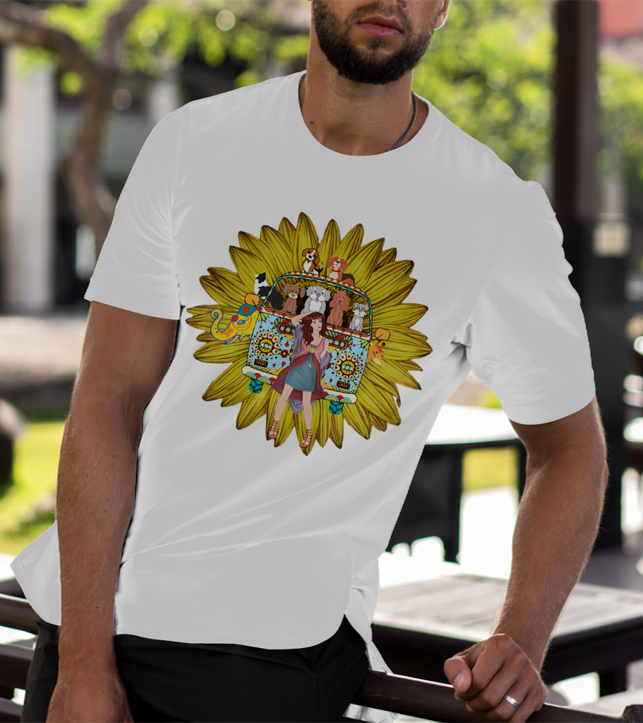 I'm Mostly Peace Love Animals Hippie Van Sunflower Dogs T-Shirt