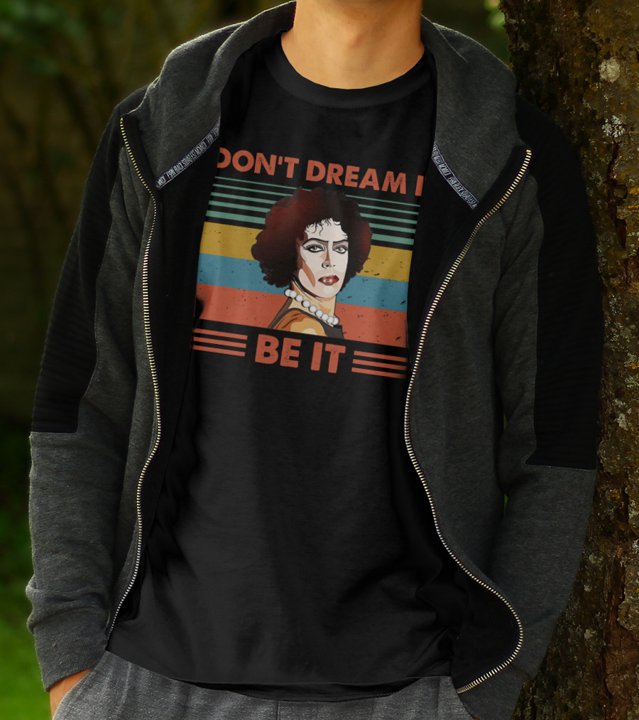 Don't Dream It Be It Tim Curry Rocky Horror Vintage Stripes T-Shirt