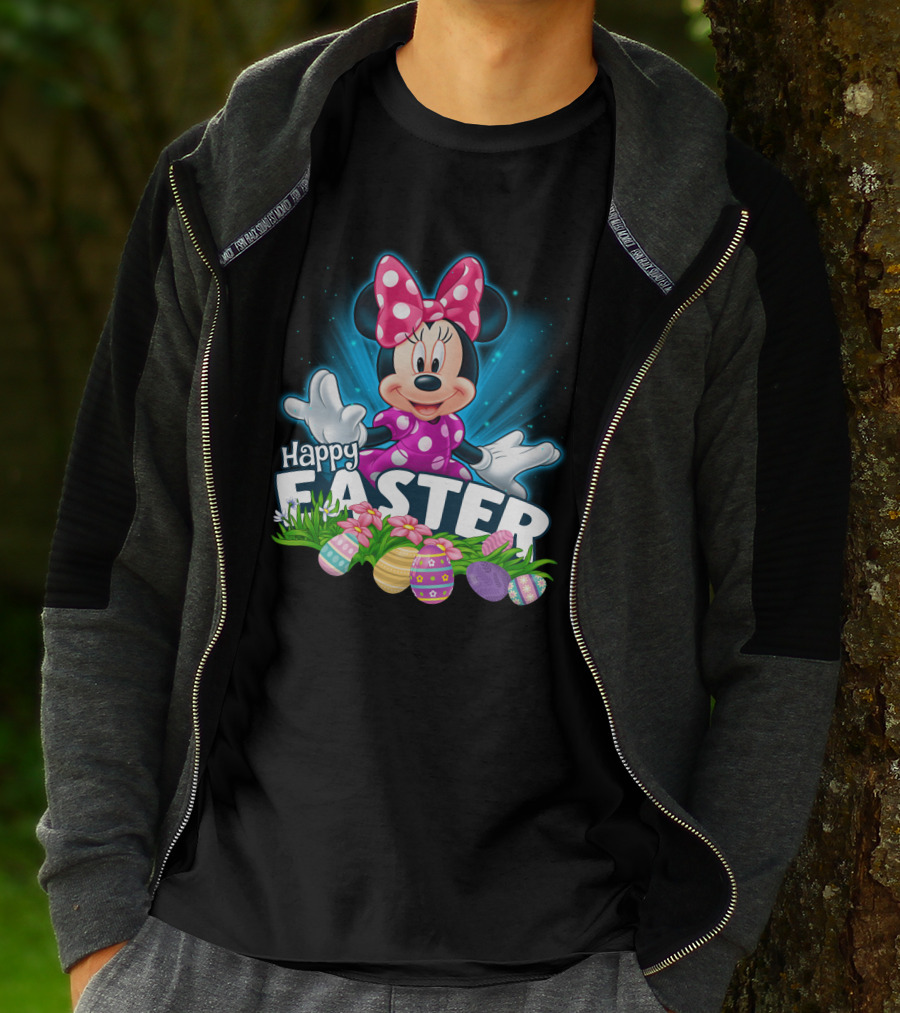 Minnie Mouse Happy Easter With Colorful Eggs And Flowers T-Shirt
