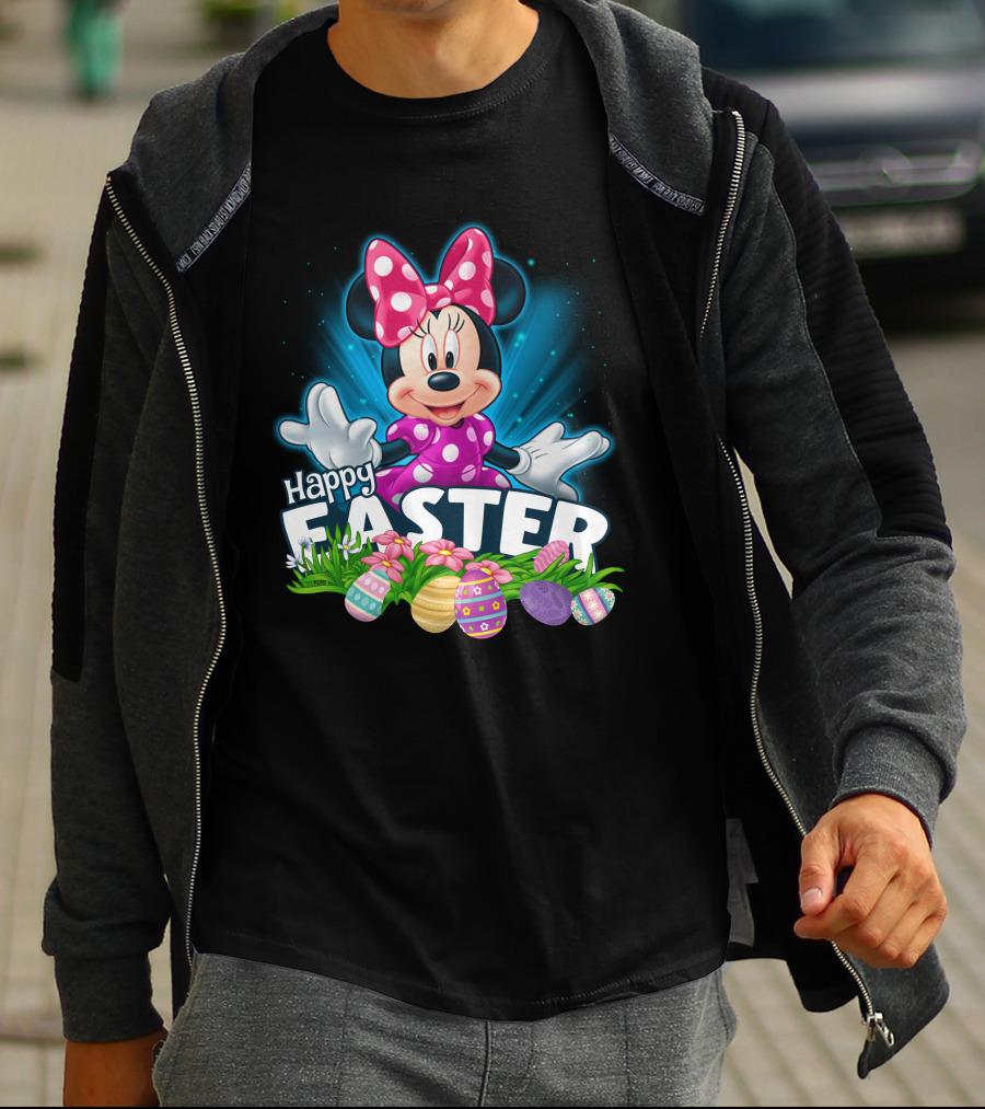 Minnie Mouse Happy Easter With Colorful Eggs And Flowers T-Shirt