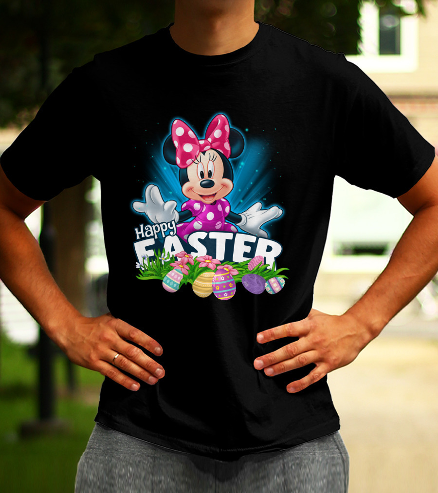 Minnie Mouse Happy Easter With Colorful Eggs And Flowers T-Shirt