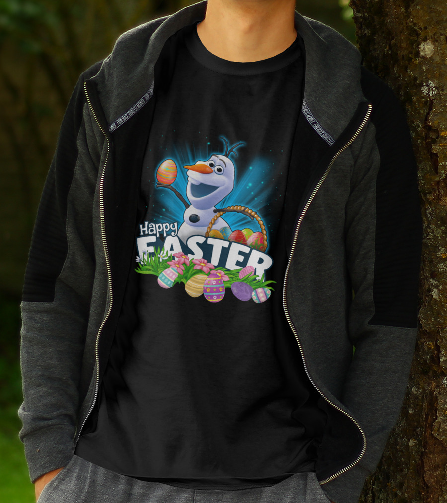 Happy Easter Snowman Eggs Basket And Flowers T-Shirt