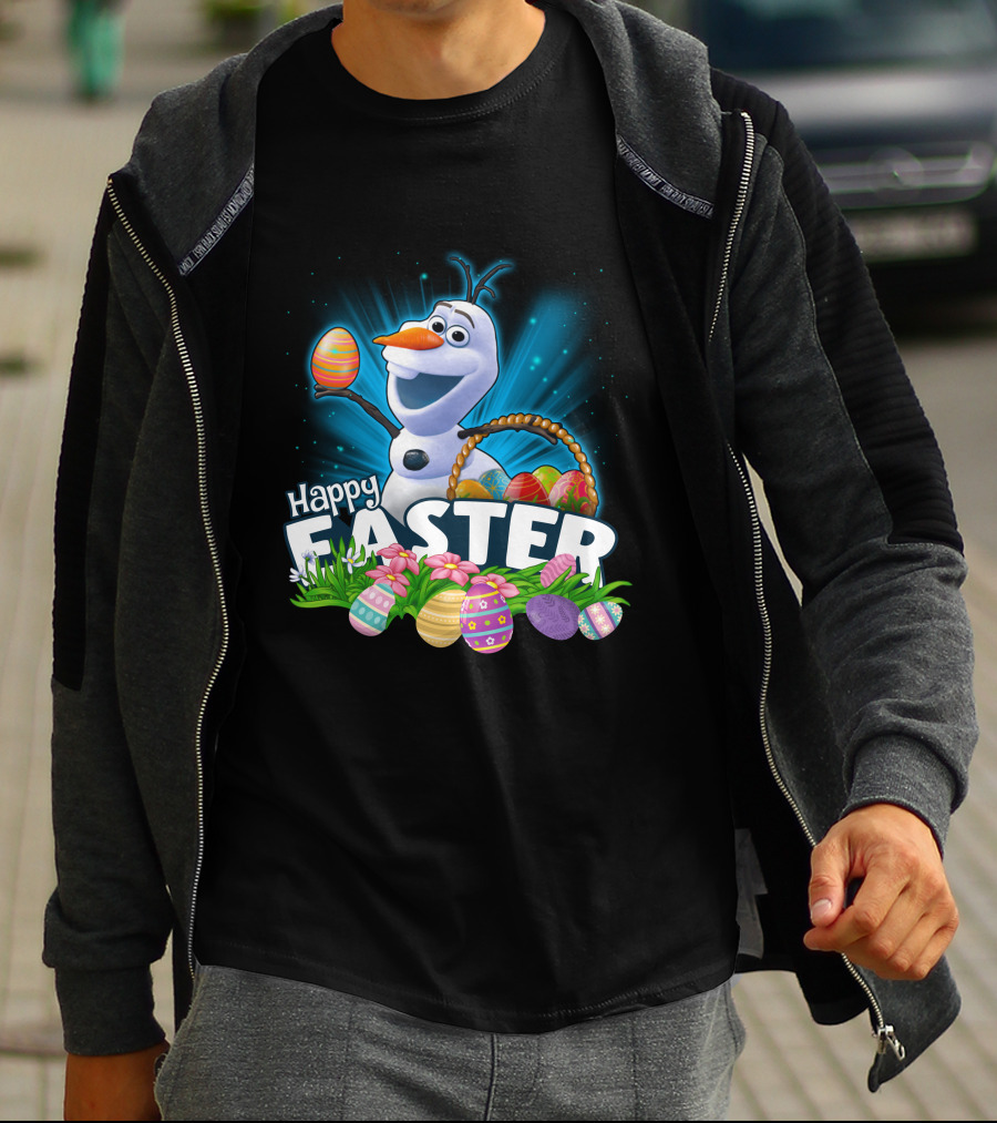 Happy Easter Snowman Eggs Basket And Flowers T-Shirt