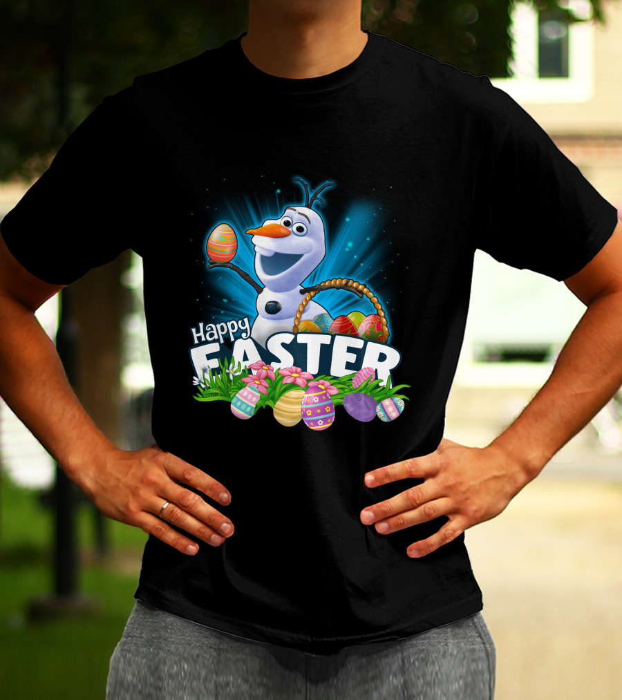 Happy Easter Snowman Eggs Basket And Flowers T-Shirt