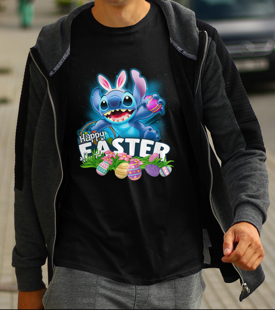 Happy Easter Stitch With Colorful Eggs And Flowers T-Shirt