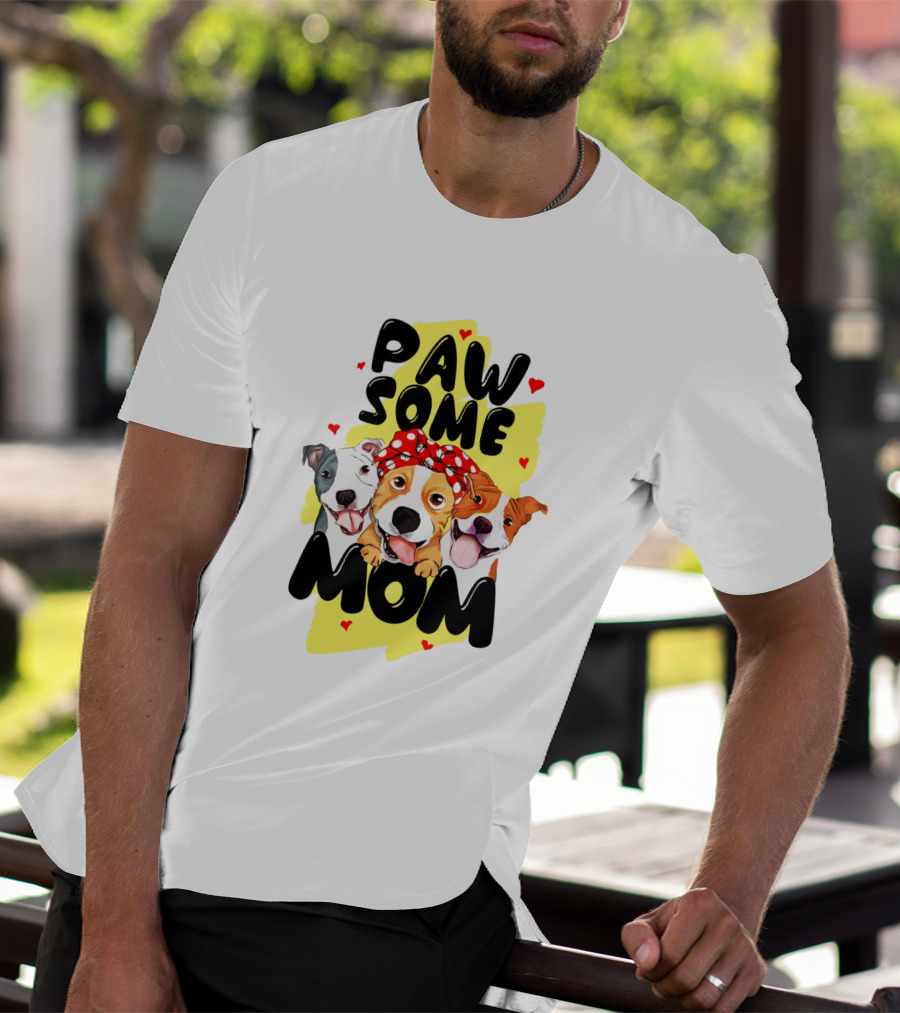 PAW SOME MOM Pups With Bandana And Hearts T-Shirt