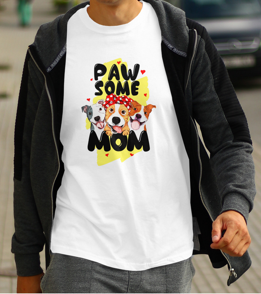 PAW SOME MOM Pups With Bandana And Hearts T-Shirt