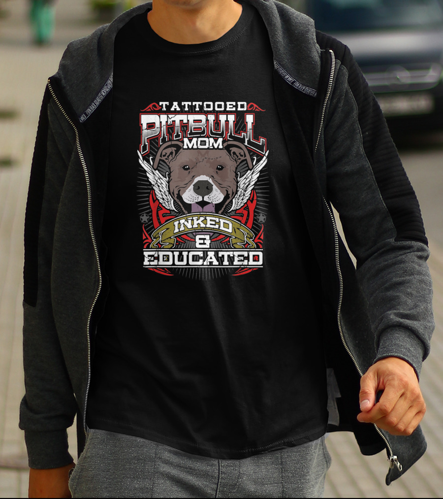 Tattooed Pitbull Mom Inked And Educated Winged Pitbull T-Shirt