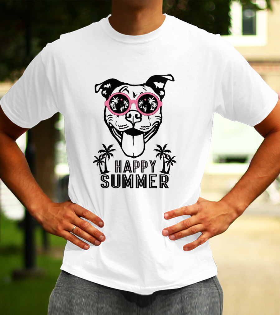 Happy Summer Dogs With Sunglasses And Palm Trees T-Shirt