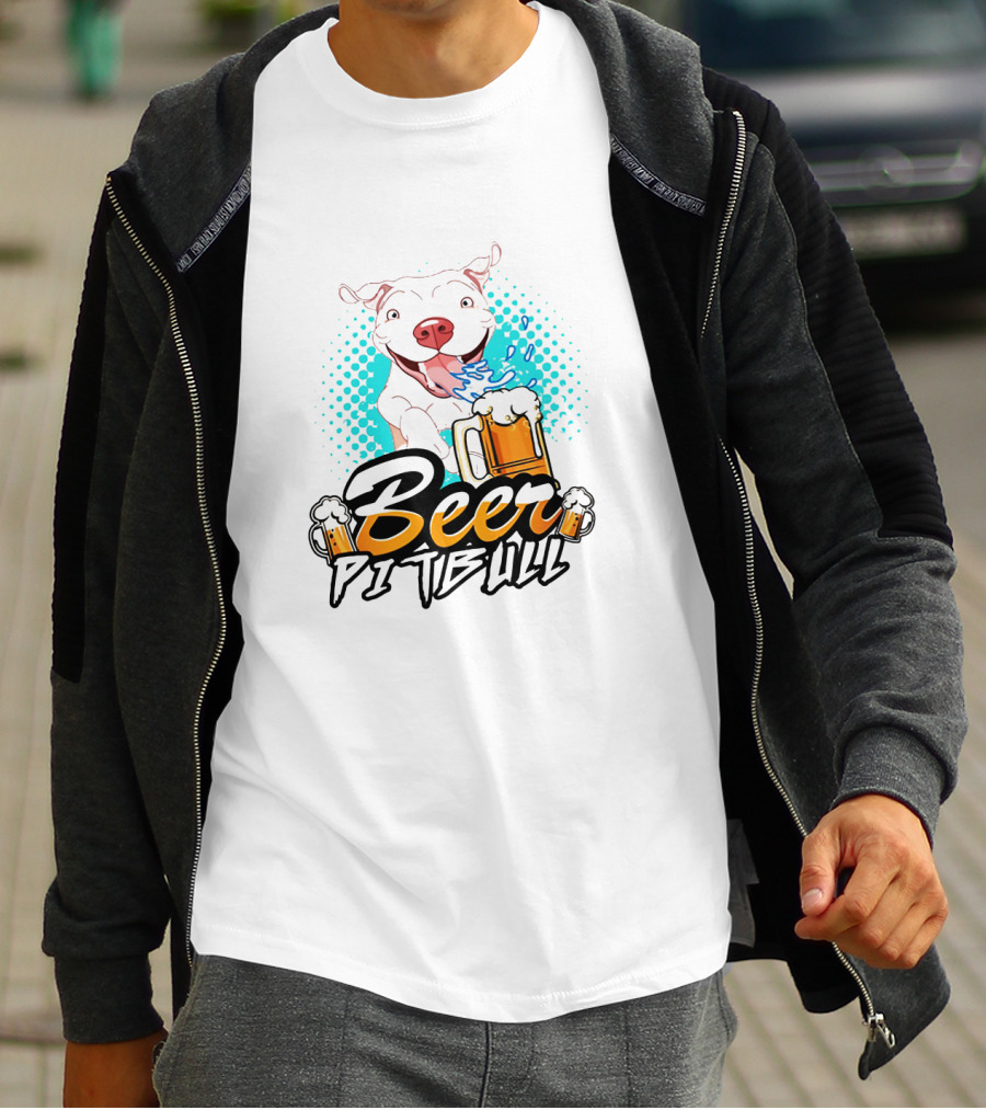 Beer Pitbull Happy Dog With Beer Mugs T-Shirt