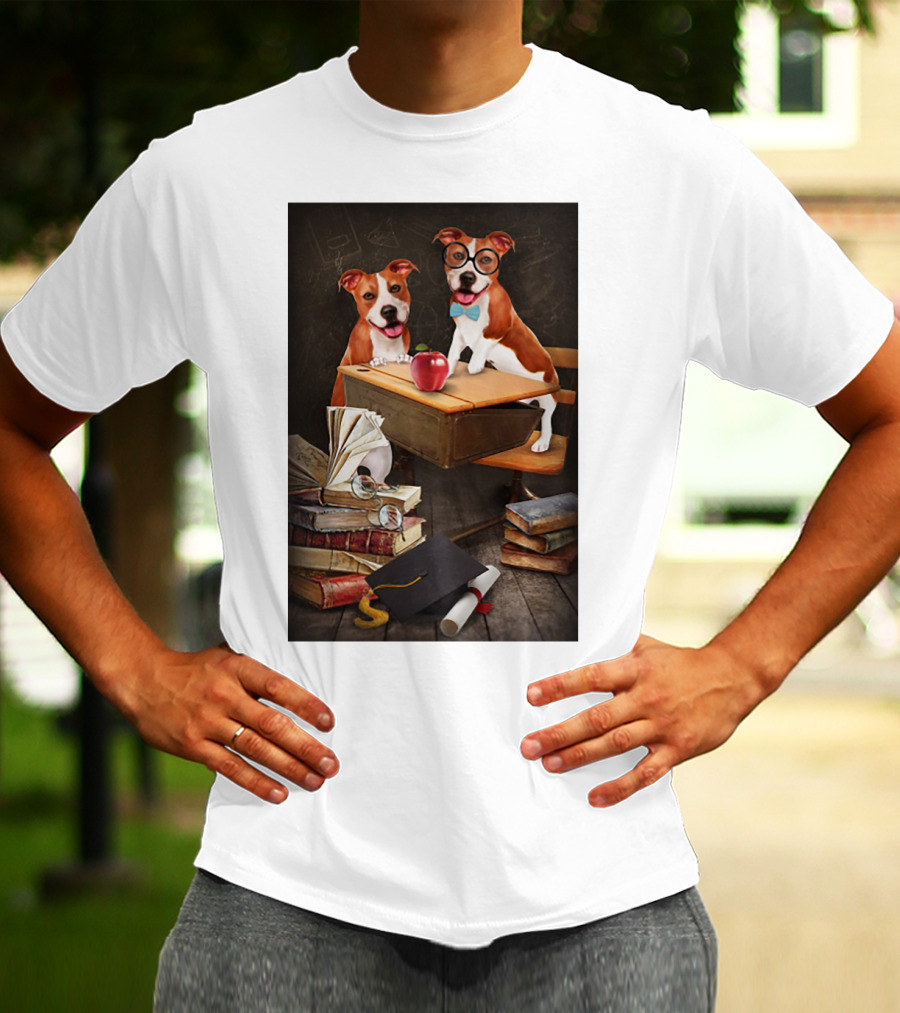 Pitbull Teacher Dogs With Books And Graduation Cap T-Shirt